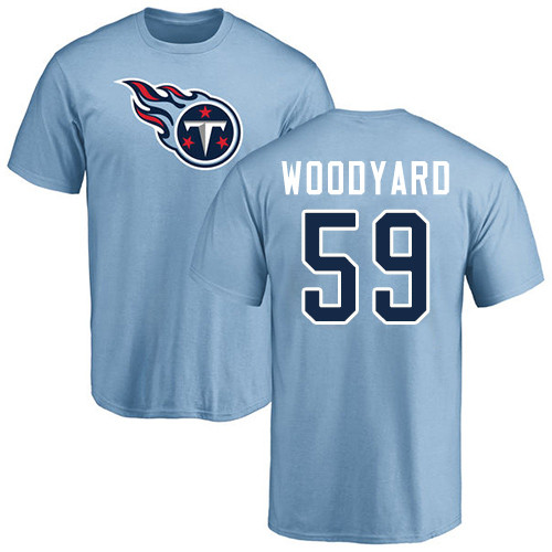 Tennessee Titans Men Light Blue Wesley Woodyard Name and Number Logo NFL Football 59 T Shirt